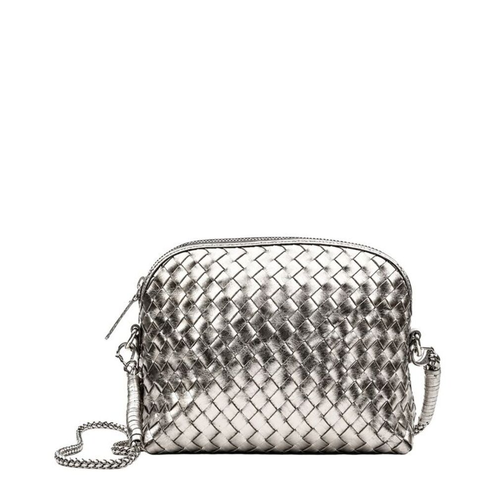 Dragon Diffusion Chunky Fellini Leather & Straw Pochette, Grey
